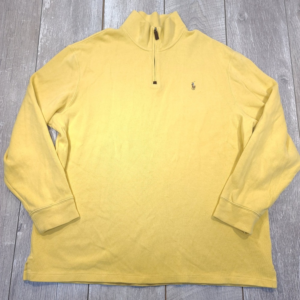 Polo Ralph Lauren Quarter Zip Mens Size XXL Yellow Cotton Pullover Sweater Flesh
